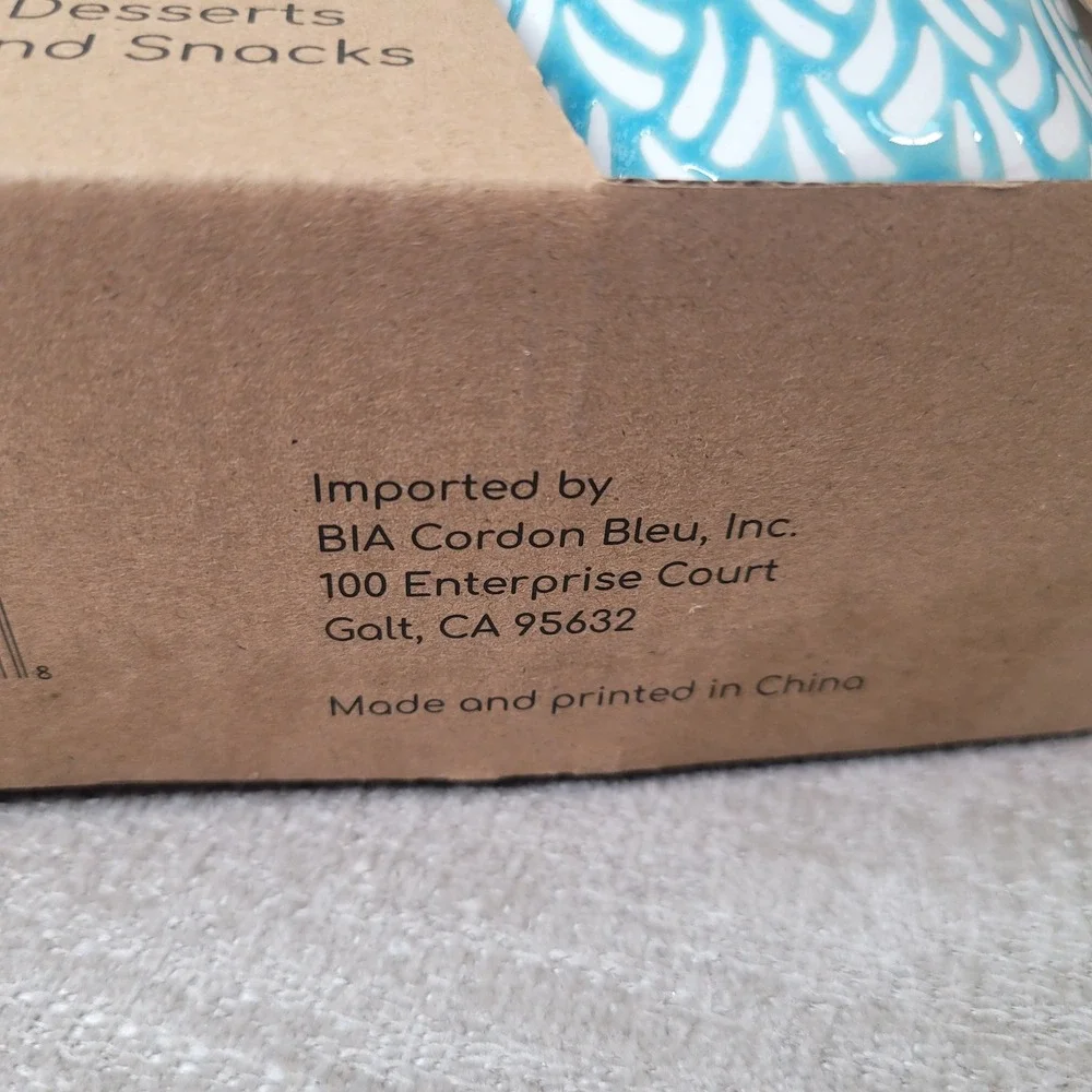 BIA Cordon Bleu 6 oz Stoneware Ramekins Set of 4 Blue White Patterned Bowls NEW